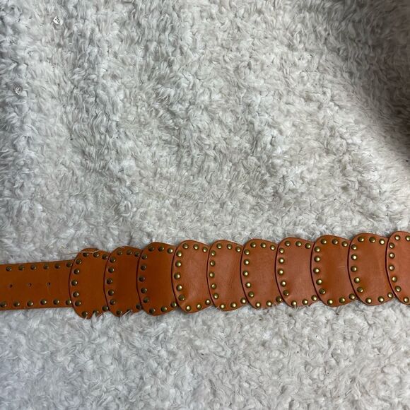 Lake shore Drive leather tan patchwork Belt with brass buckle & studs accents - Picture 10 of 10